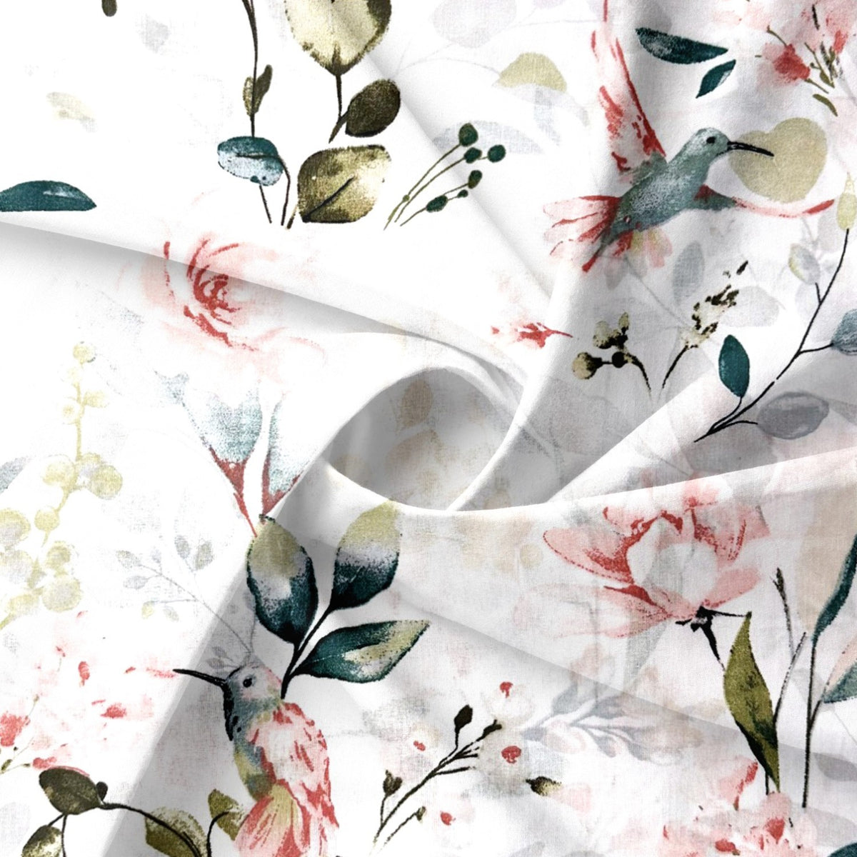 Cotton Fabric - Pink hummingbird