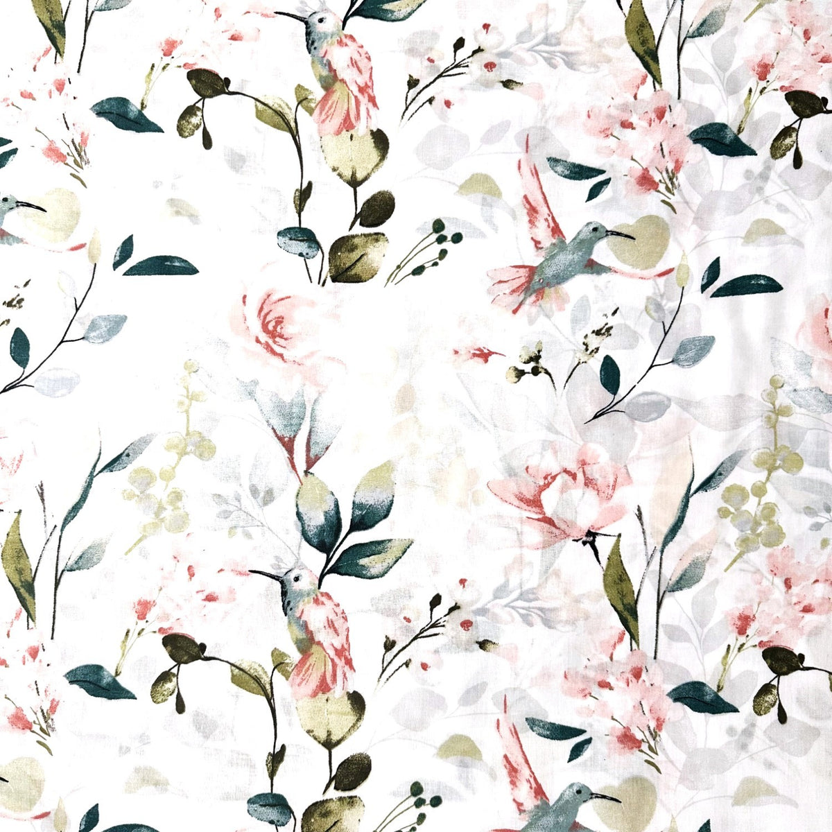 Cotton Fabric - Pink hummingbird