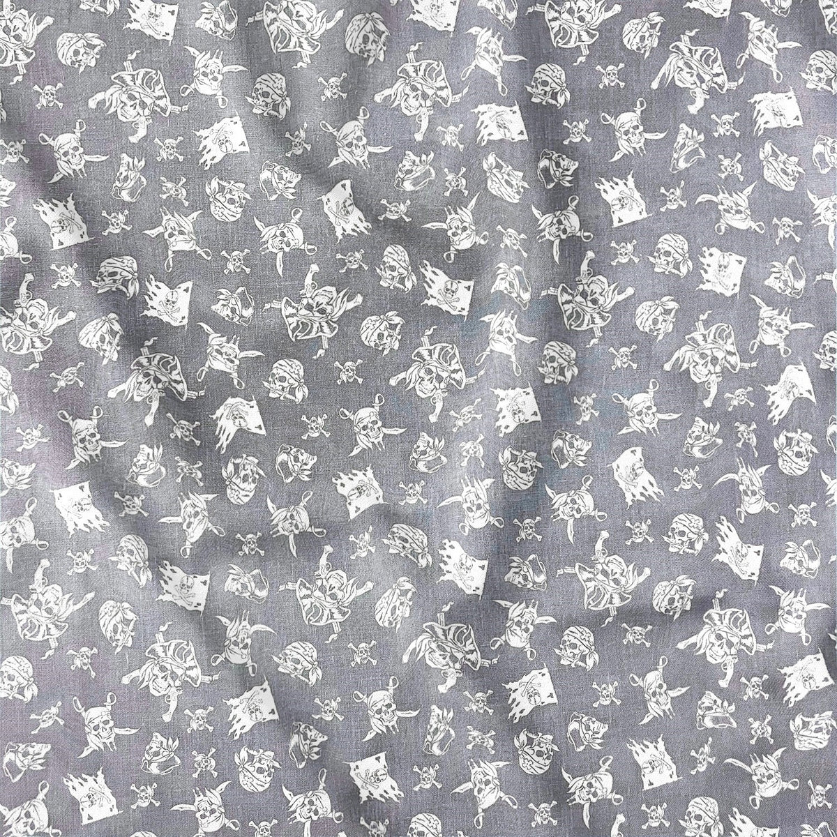 Cotton Fabric - Pirate Skulls on Grey