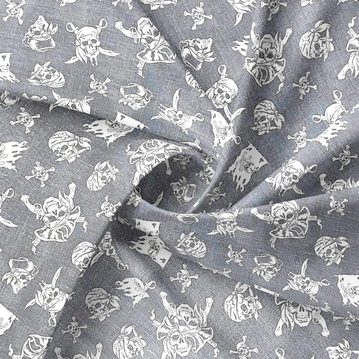 Cotton Fabric - Pirate Skulls on Grey