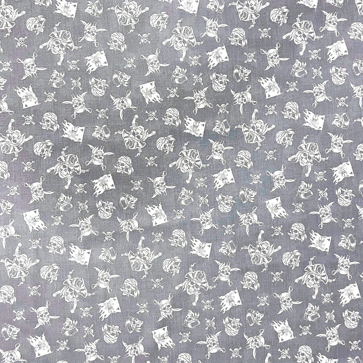 Cotton Fabric - Pirate Skulls on Grey