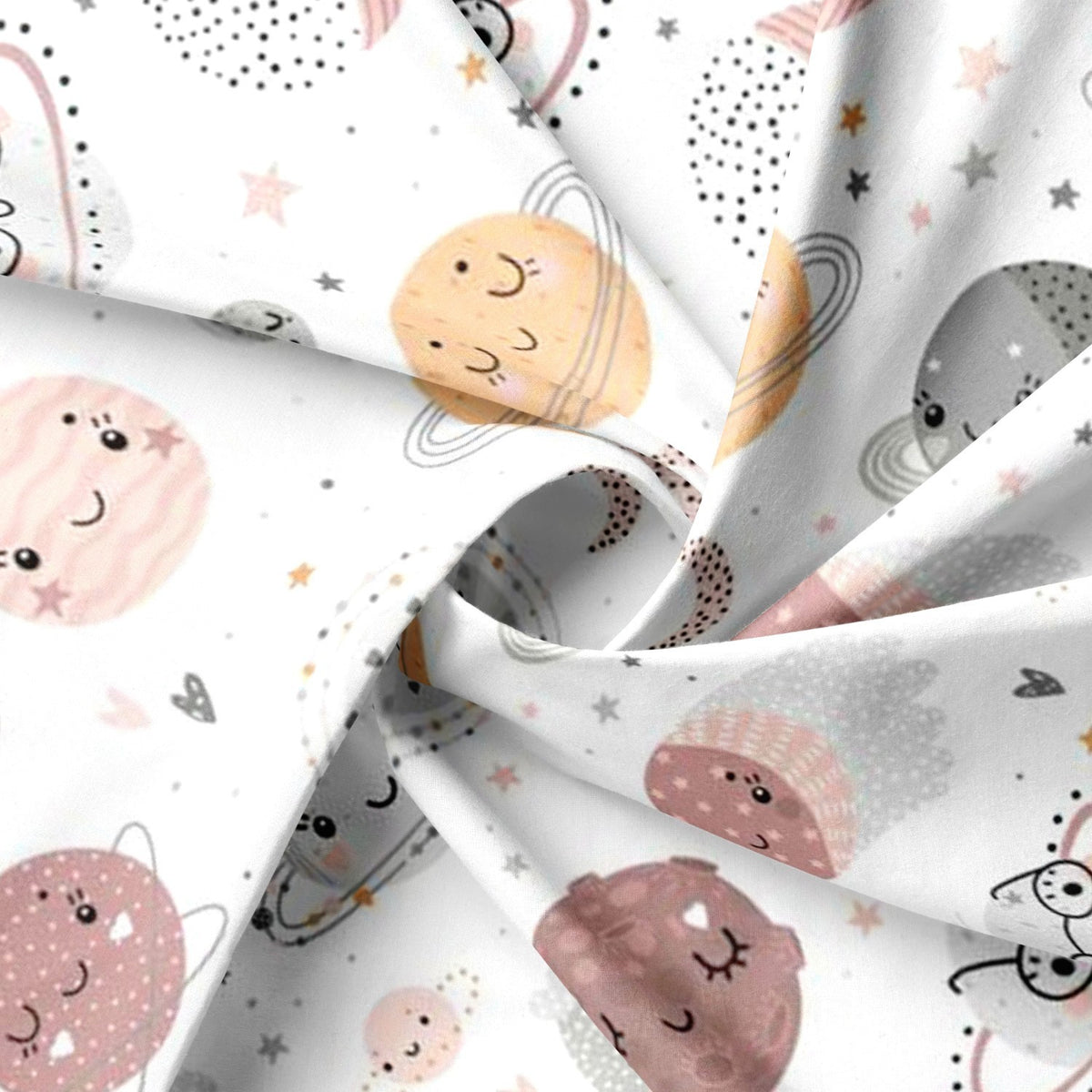 Cotton Fabric - Planets, Pink