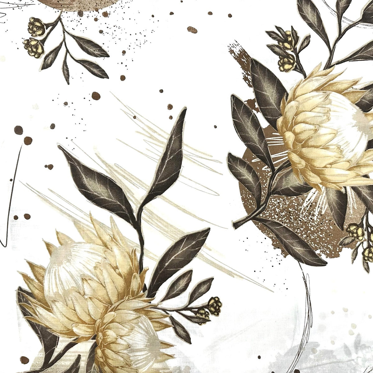 Cotton Fabric - Protea Flower, gold