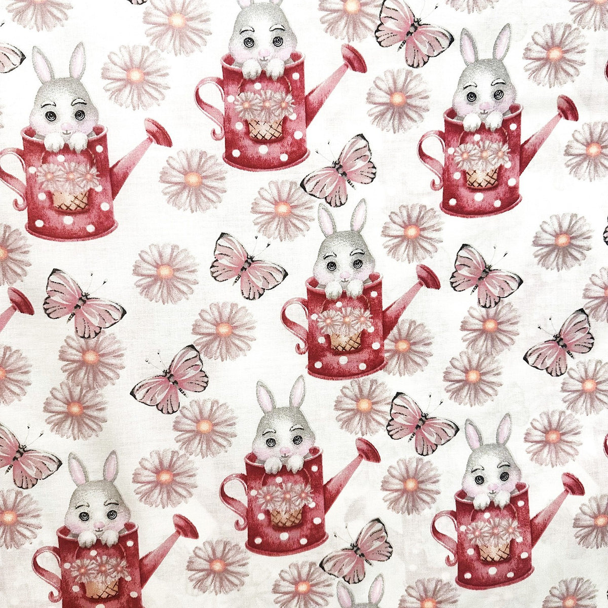 Cotton Fabric - Rabbit and Watering Can