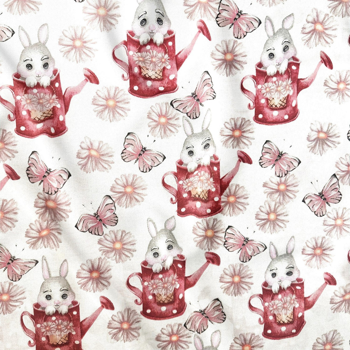 Cotton Fabric - Rabbit and Watering Can