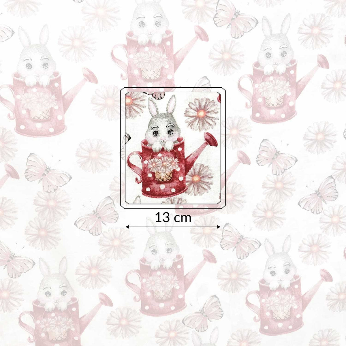 Cotton Fabric - Rabbit and Watering Can