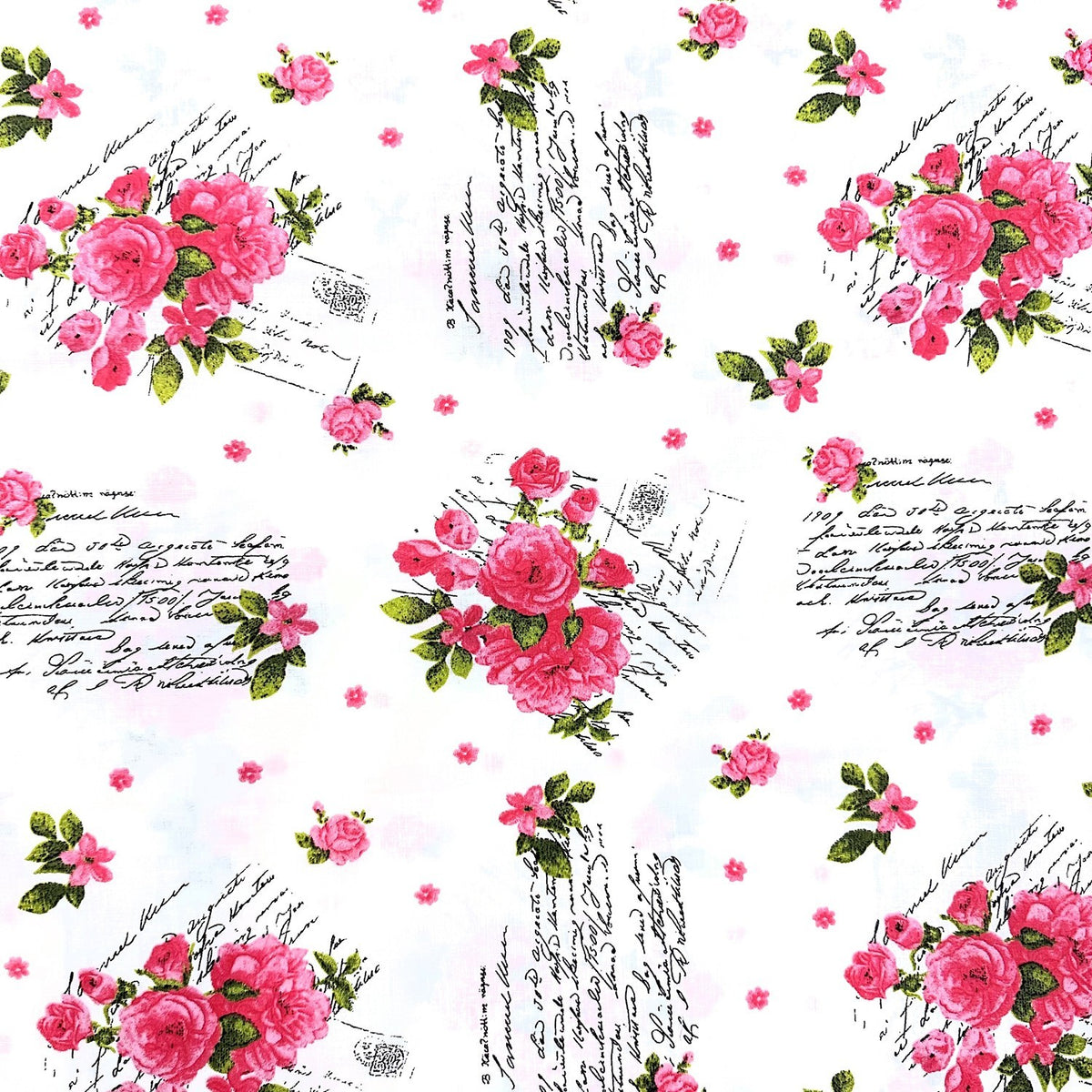 Cotton Fabric - Roses and letter