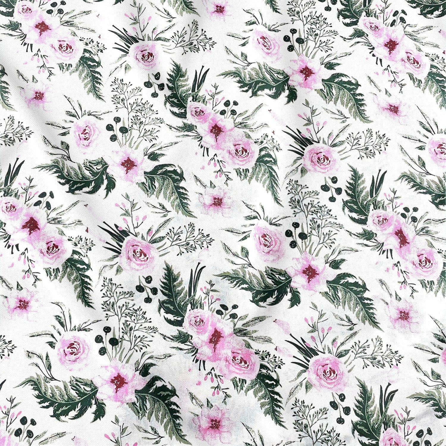Cotton Fabric - Roses in the Garden White
