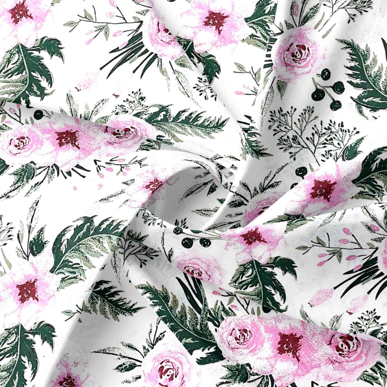 Cotton Fabric - Roses in the Garden White