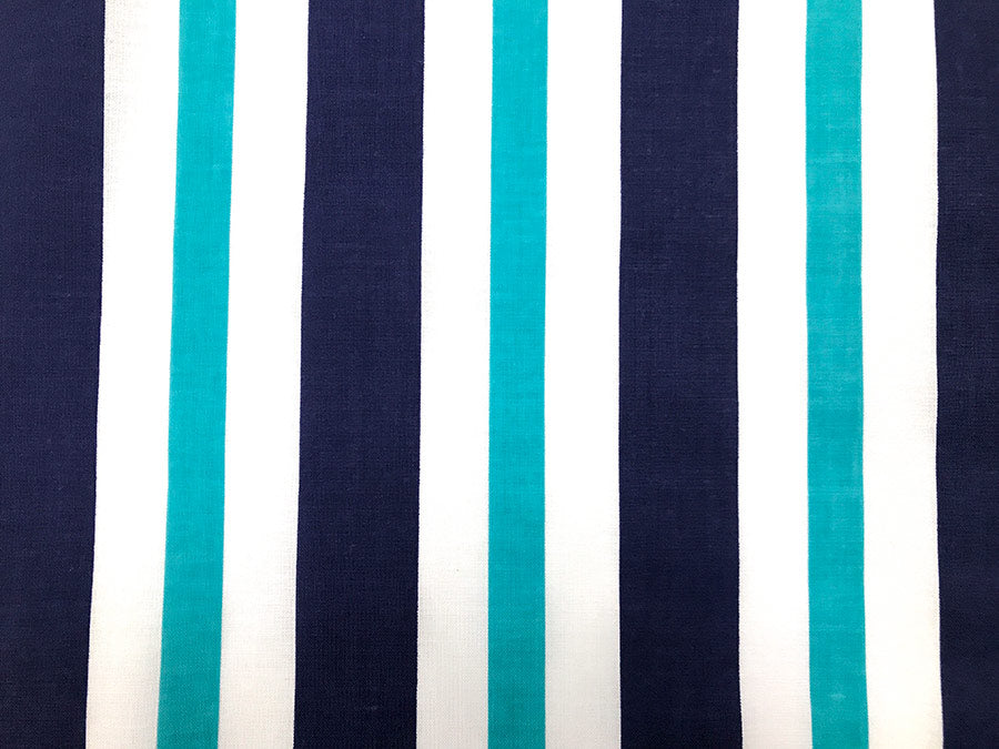 Cotton Fabric - Sailor Stripes Turquoise-Navy Blue