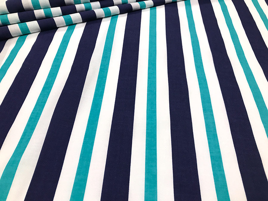 Cotton Fabric - Sailor Stripes Turquoise-Navy Blue