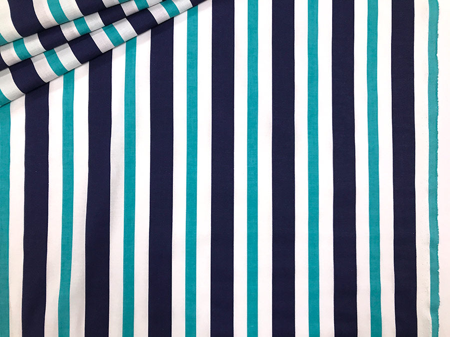 Cotton Fabric - Sailor Stripes Turquoise-Navy Blue