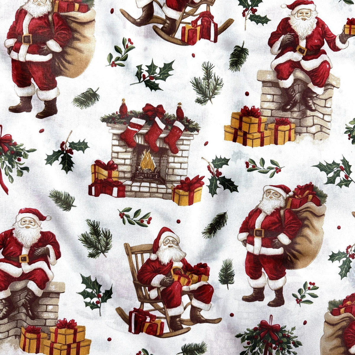 Cotton Fabric - Santa Claus by the fireplace