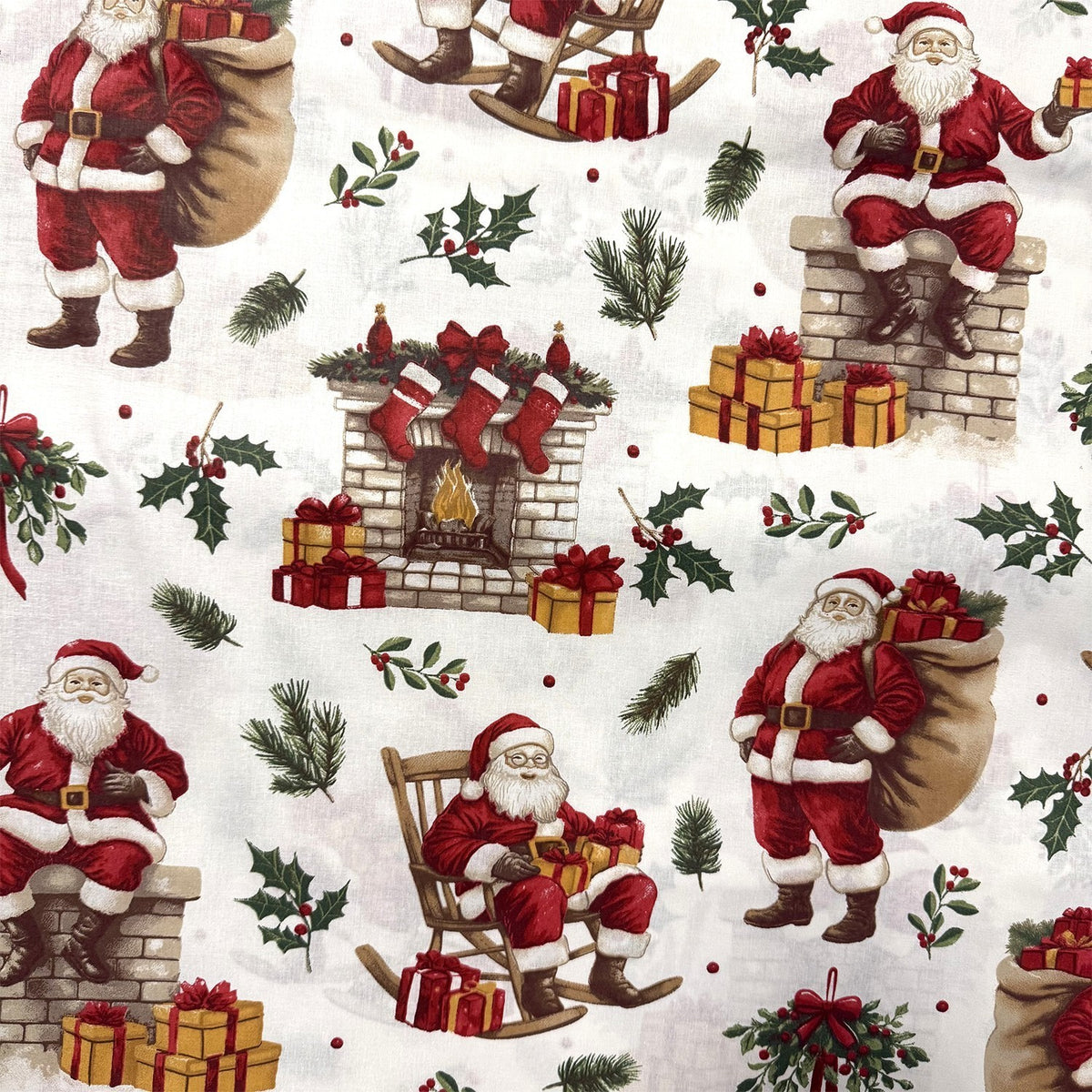 Cotton Fabric - Santa Claus by the fireplace
