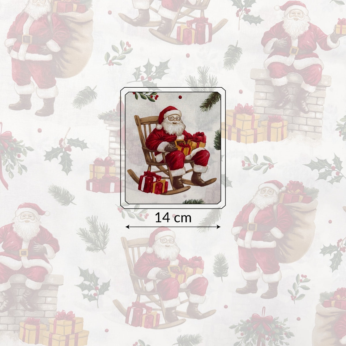 Cotton Fabric - Santa Claus by the fireplace