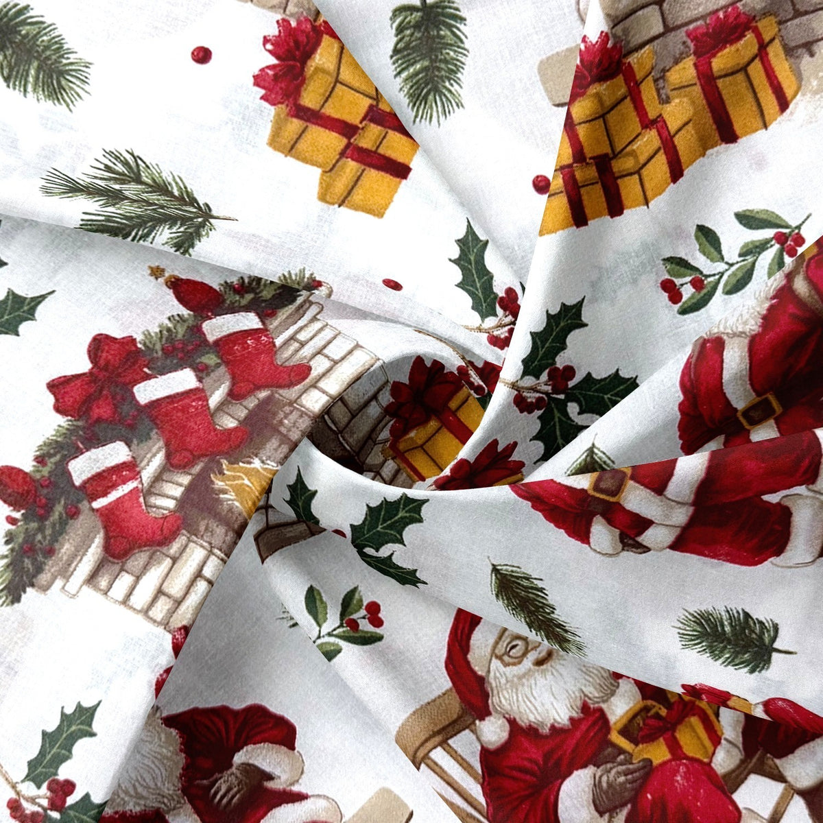 Cotton Fabric - Santa Claus by the fireplace