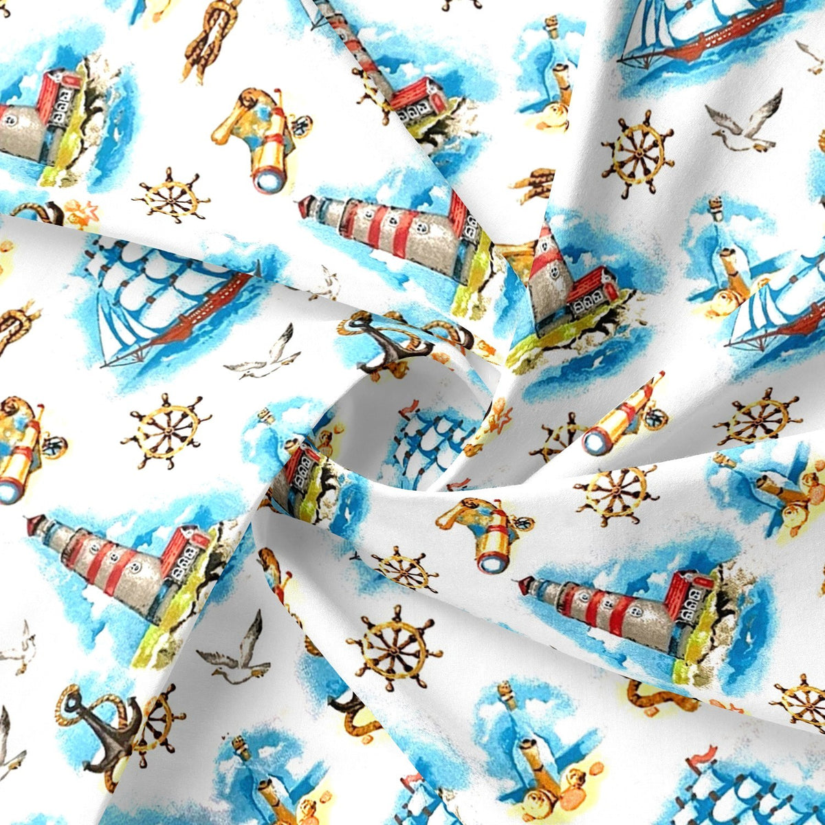 Cotton Fabric - Ships and Lighthouses