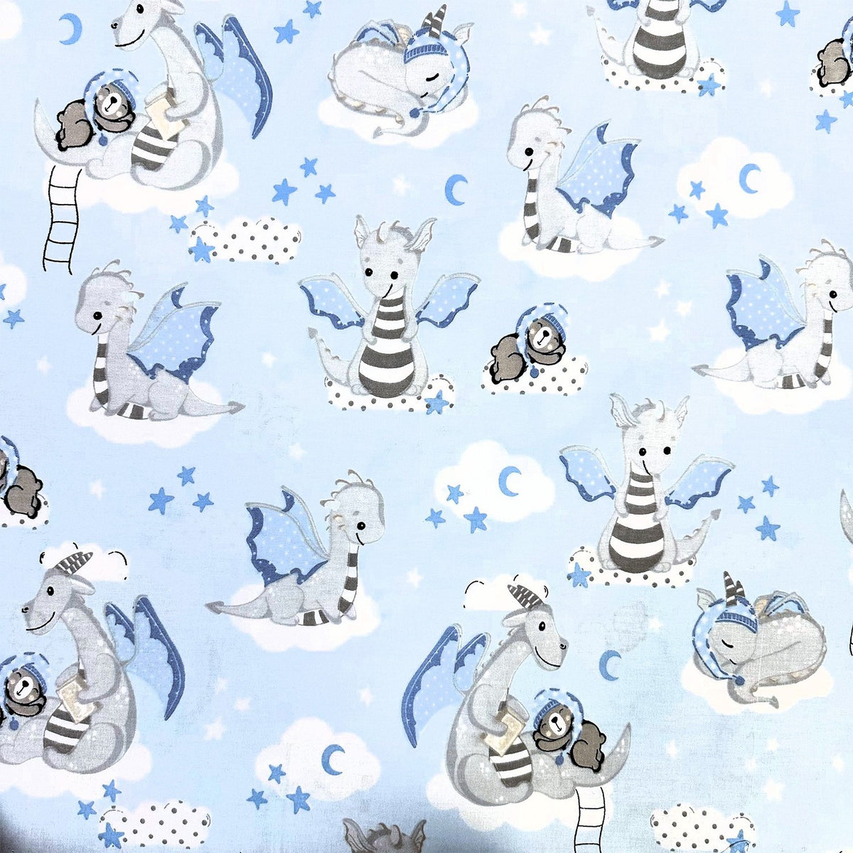 Cotton Fabric - Sleeping dragons on blue