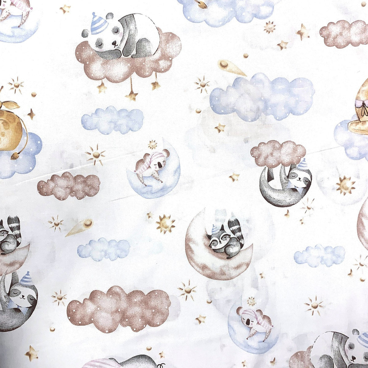Cotton Fabric - Sloth, Bear and raccoon on the Moon