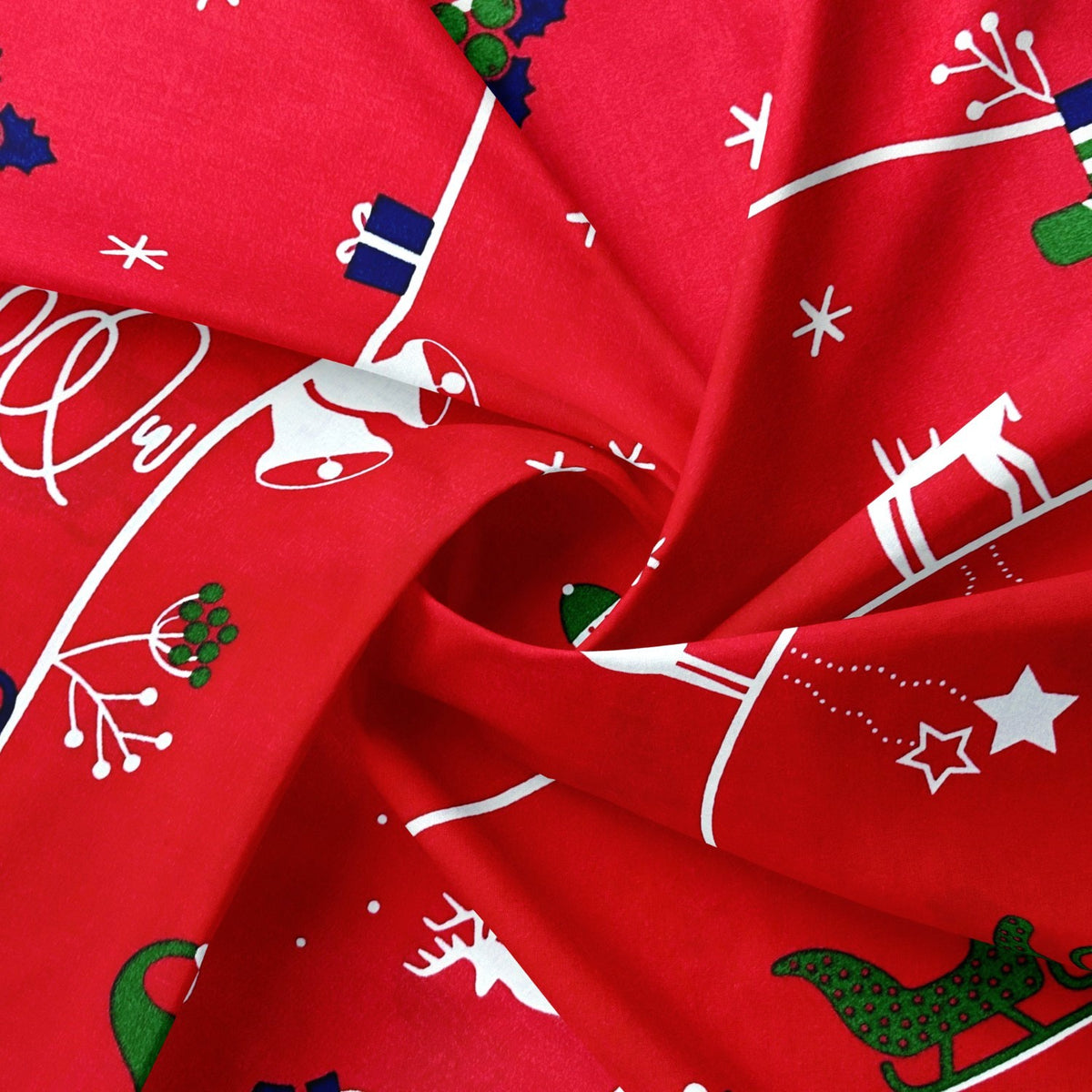 Cotton Fabric - Snowman, reindeer and Christmas trees