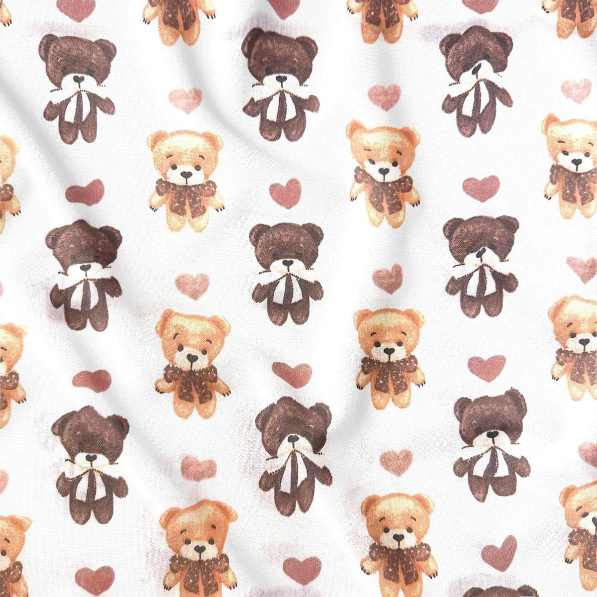 Cotton Fabric - Teddy Bear and Hearts