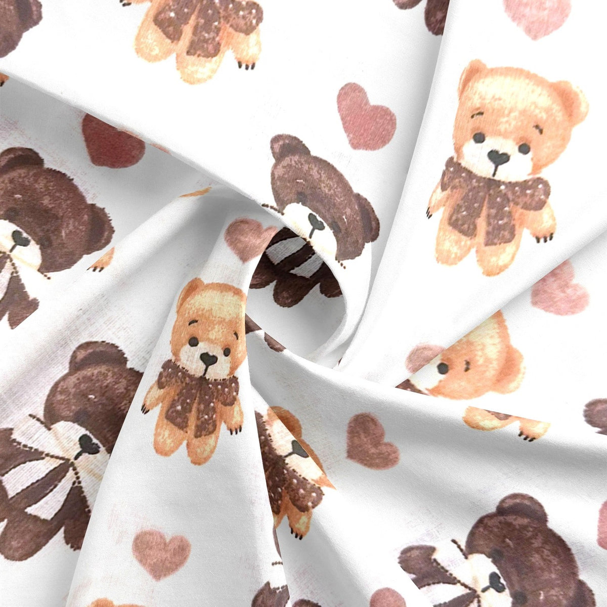 Cotton Fabric - Teddy Bear and Hearts