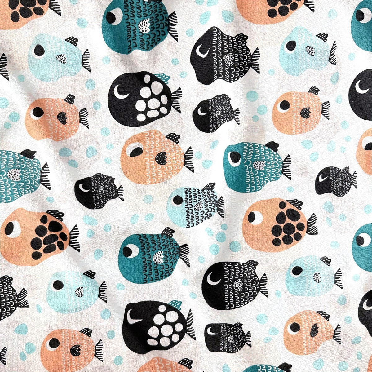 Cotton Fabric - Turquoise and orange fish