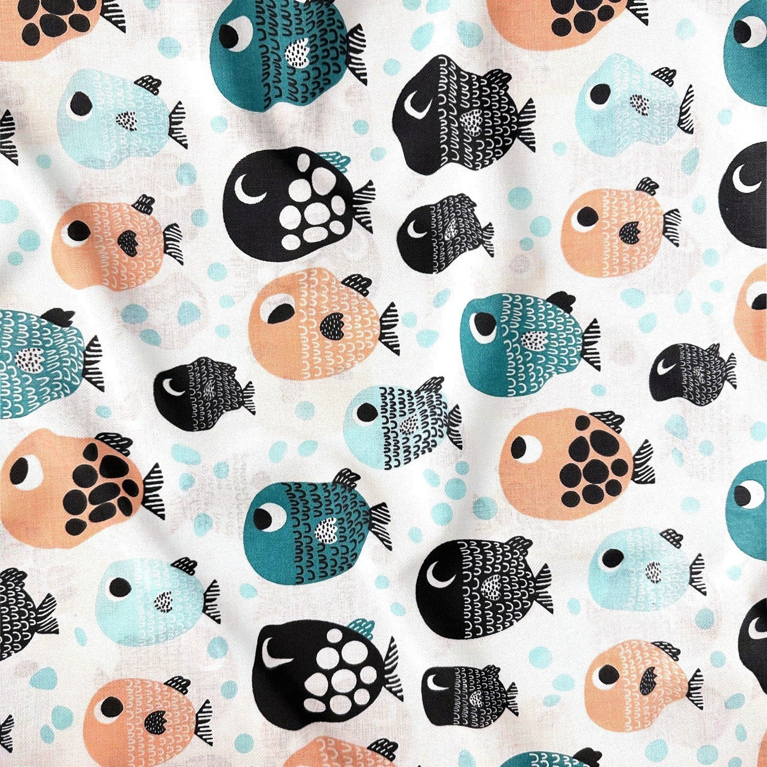 Cotton Fabric - Turquoise and orange fish