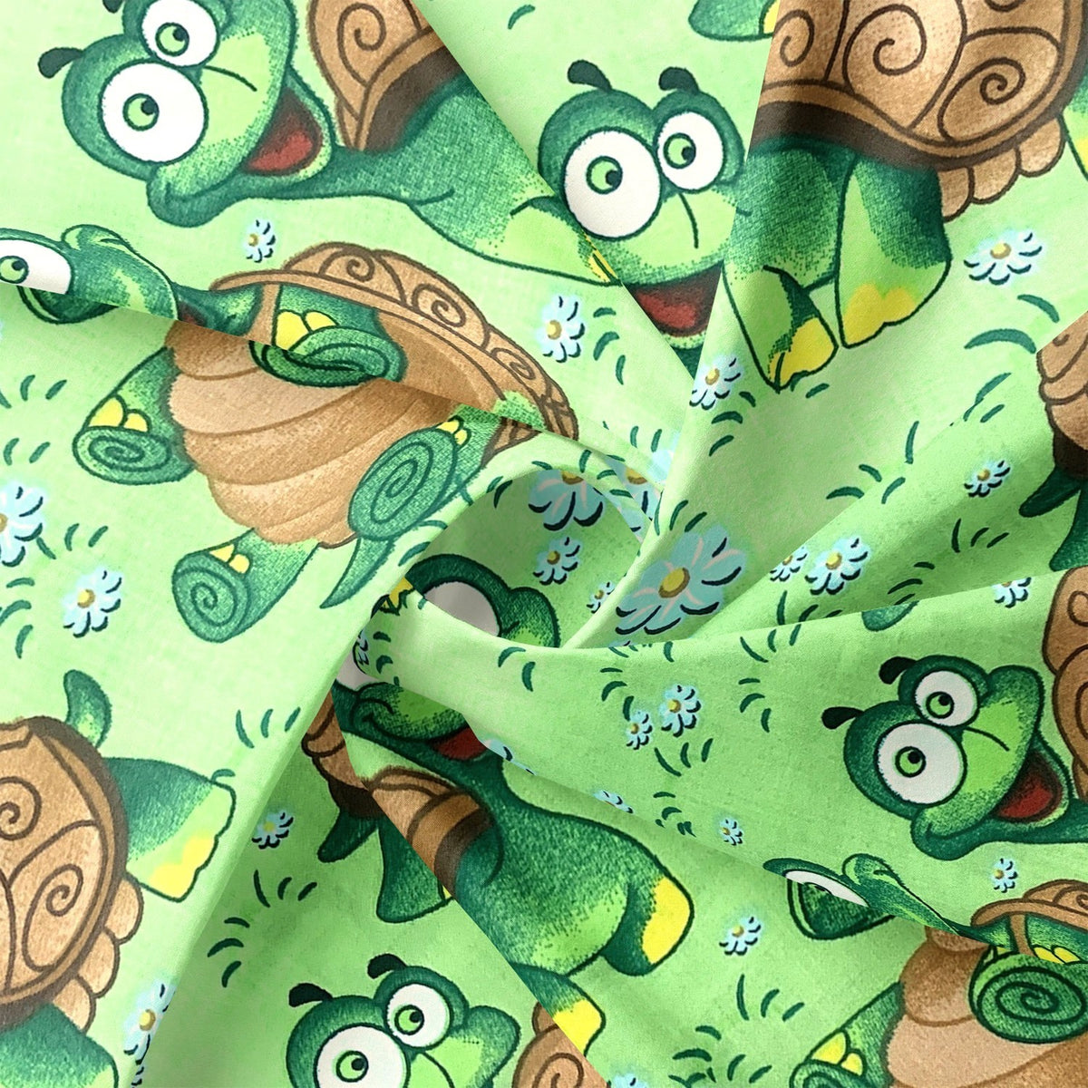 Cotton Fabric - Turtles on Green