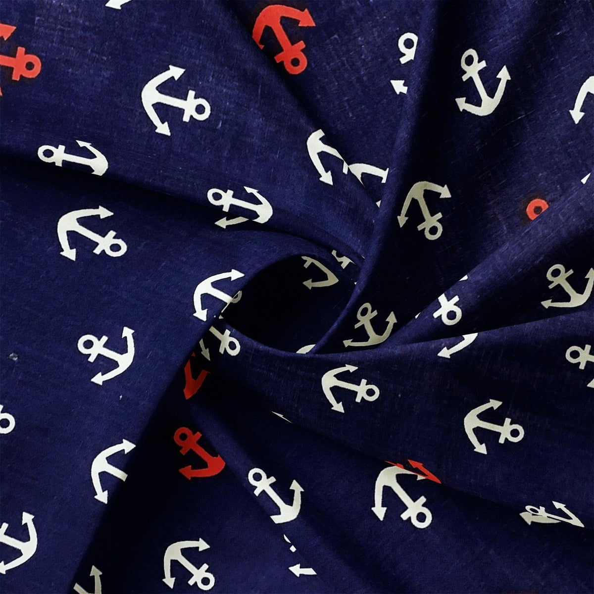Cotton Fabric - White-Red Anchors on Navy Blue