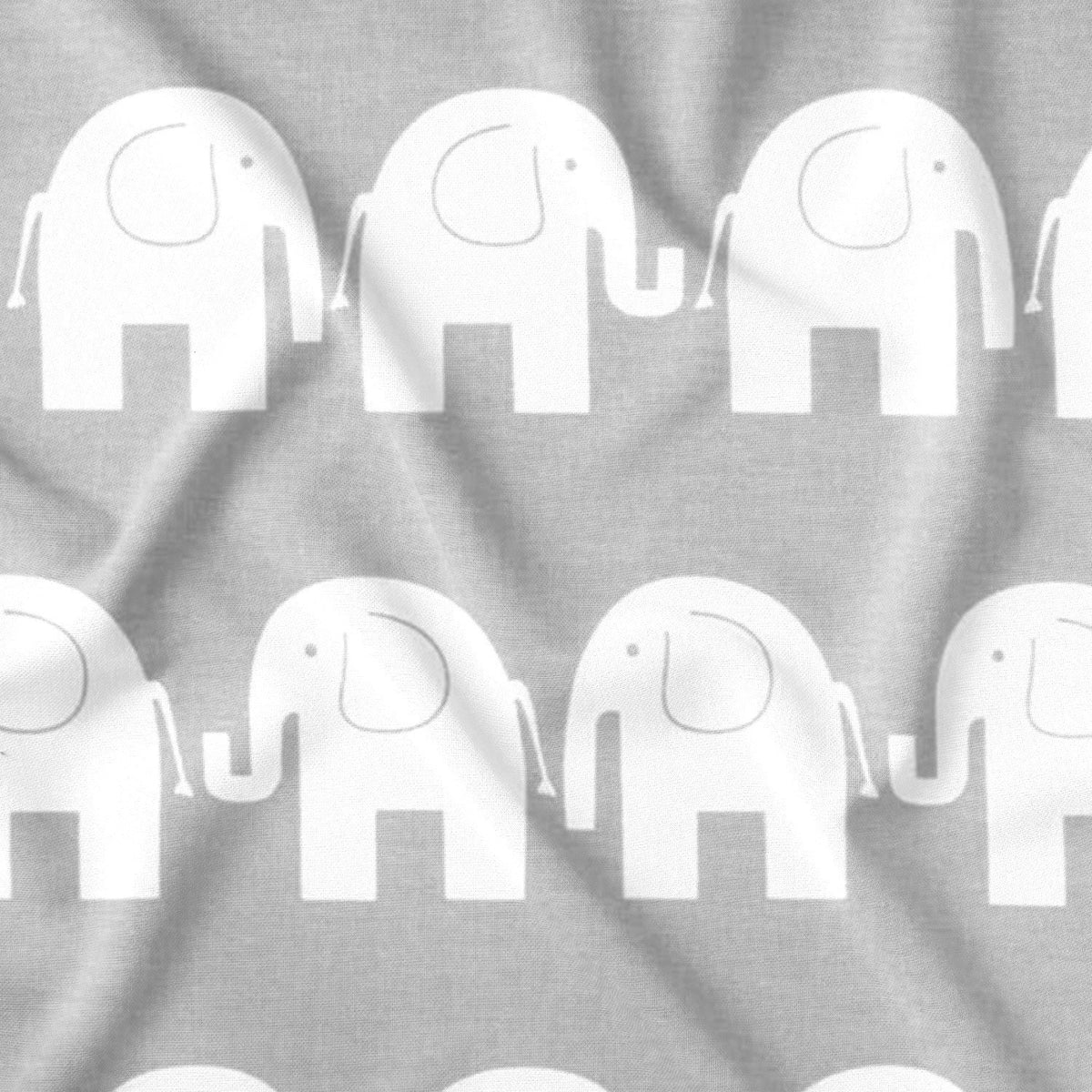 Cotton Fabric - White Elephants on Gray