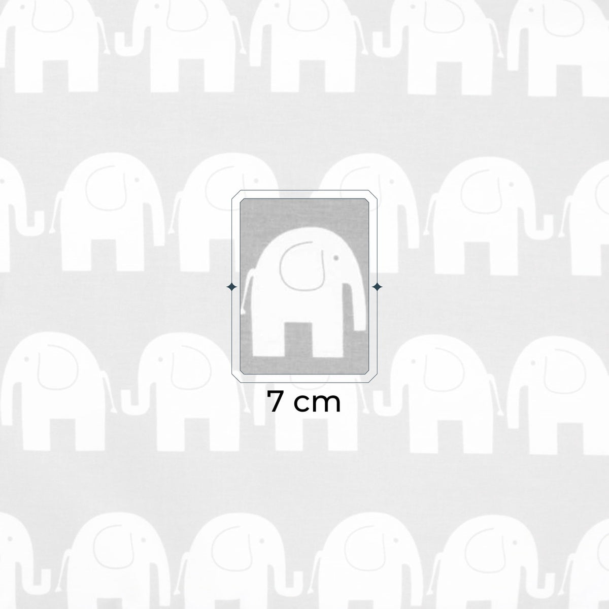 Cotton Fabric - White Elephants on Gray