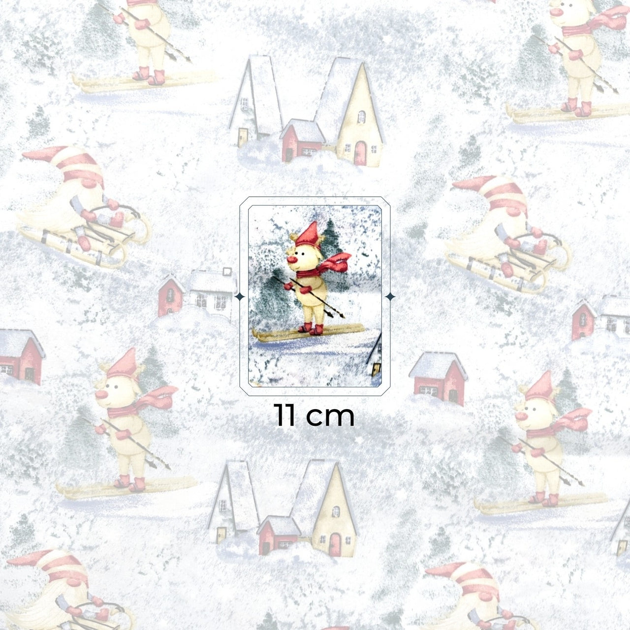 Cotton Fabric - Winter attractions of Santa Claus and reindeer