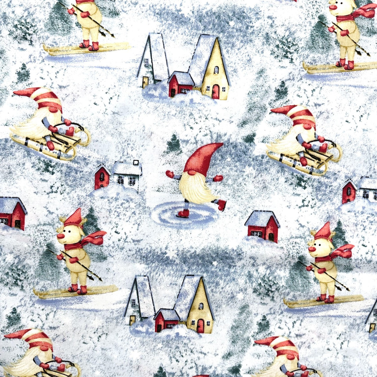 Cotton Fabric - Winter attractions of Santa Claus and reindeer