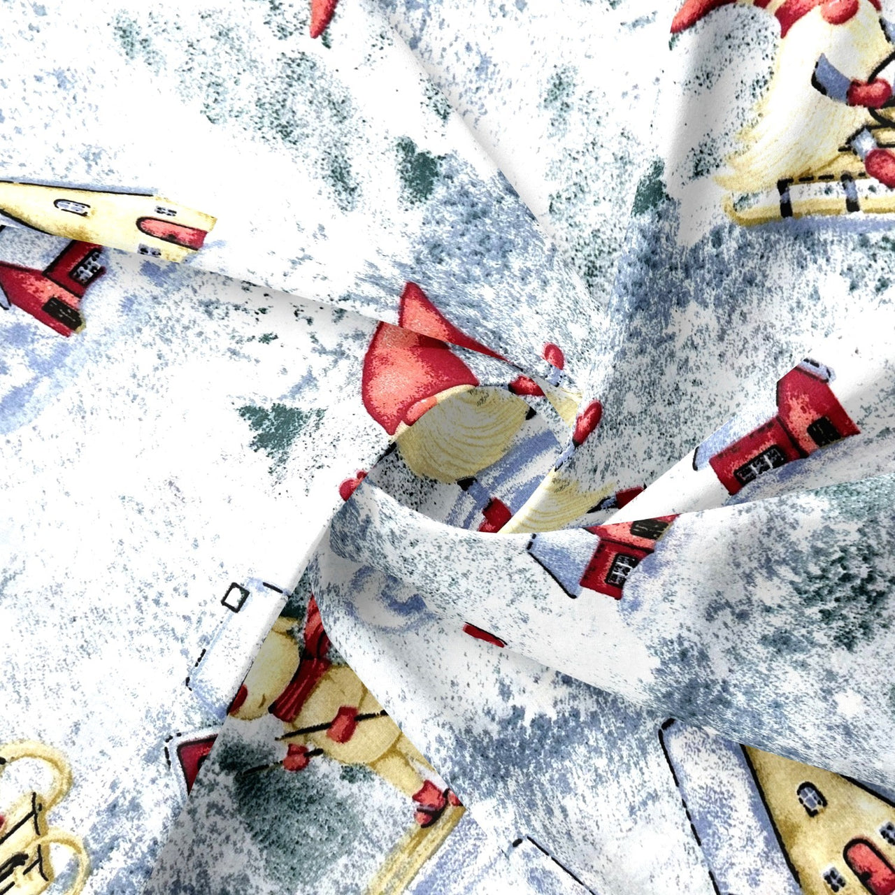 Cotton Fabric - Winter attractions of Santa Claus and reindeer