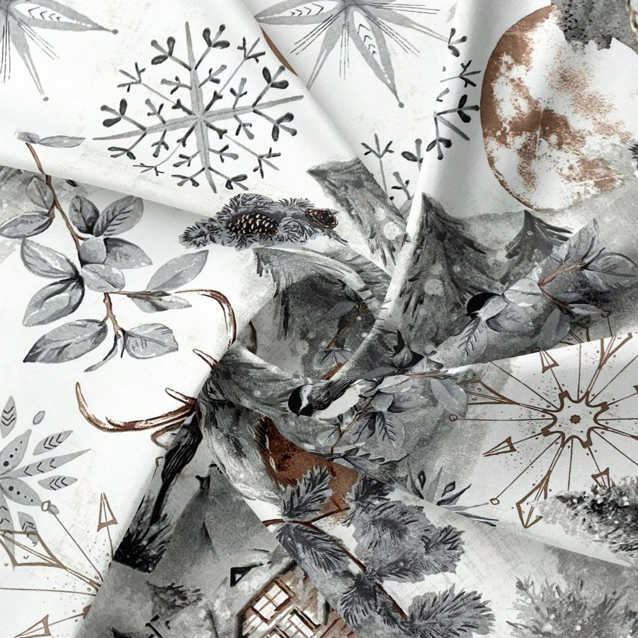 Cotton Fabric - Winter landscape, Gray