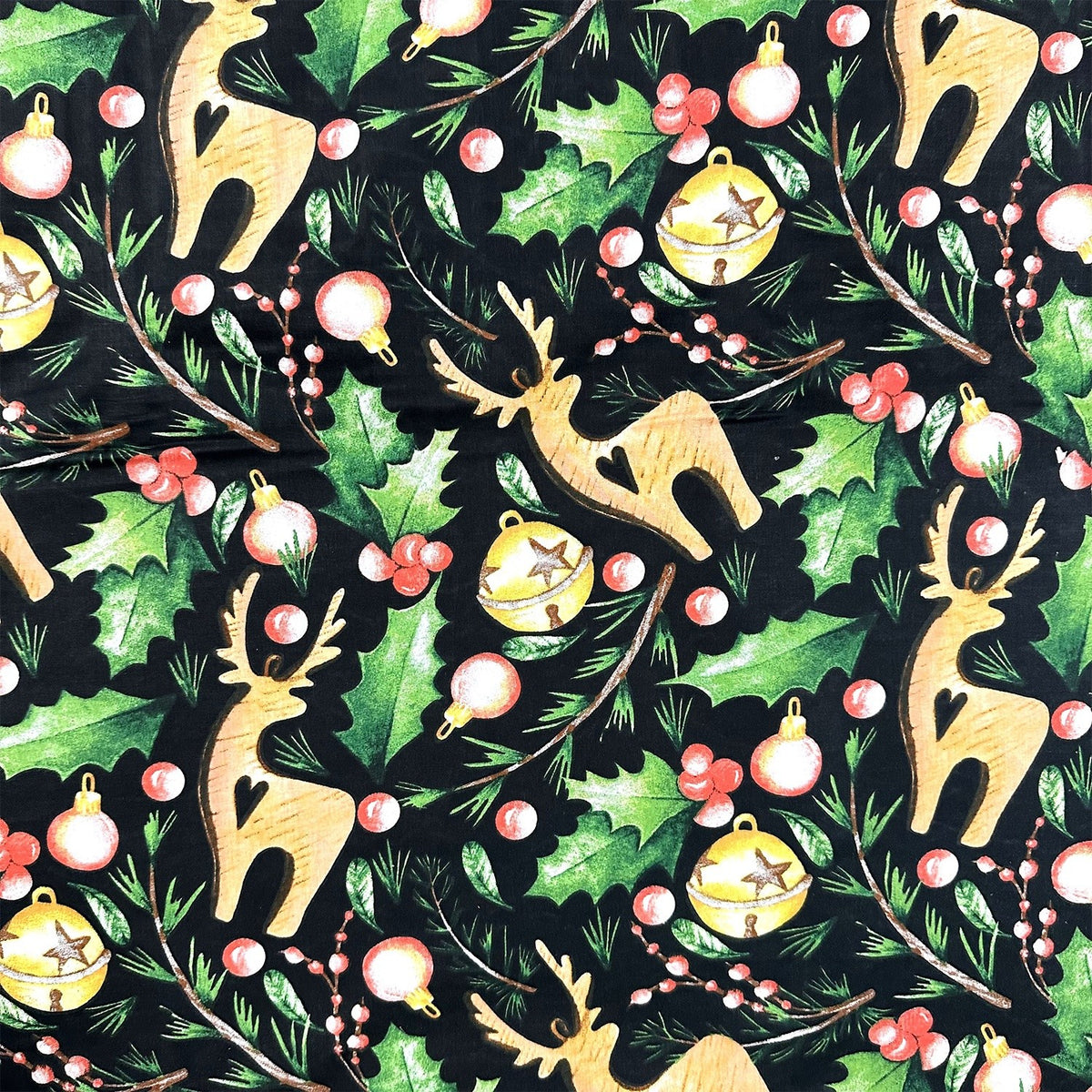 Cotton Fabric - Wooden reindeer