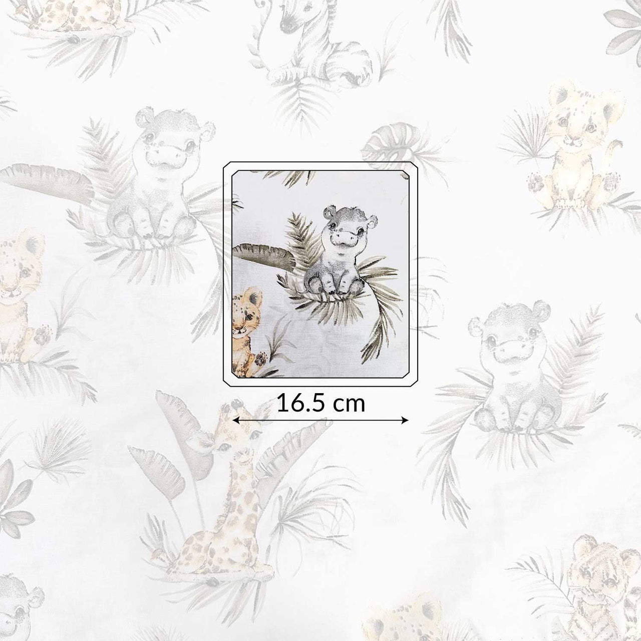 Cotton Fabric - Young safari animals and palm trees