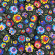 Tissu en coton - Motif folklorique de Łowicz noir