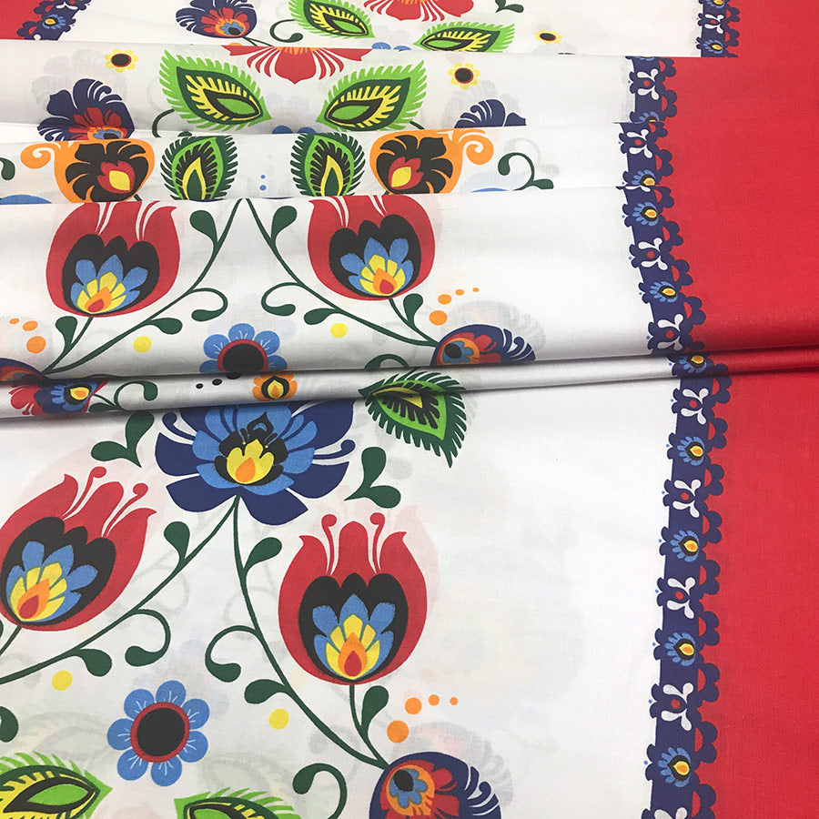Cotton Fabric - Łowicz Folklore Stripes Red