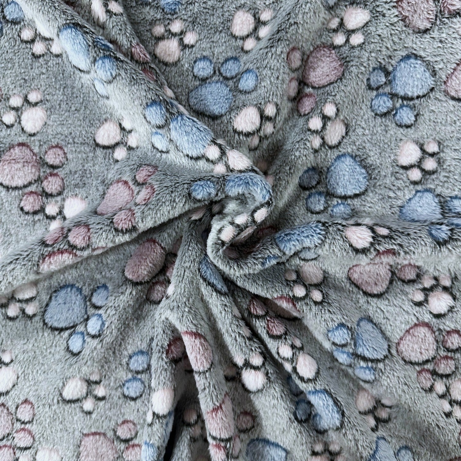 Knitted Fur Fabric - Pink and Blue Paws