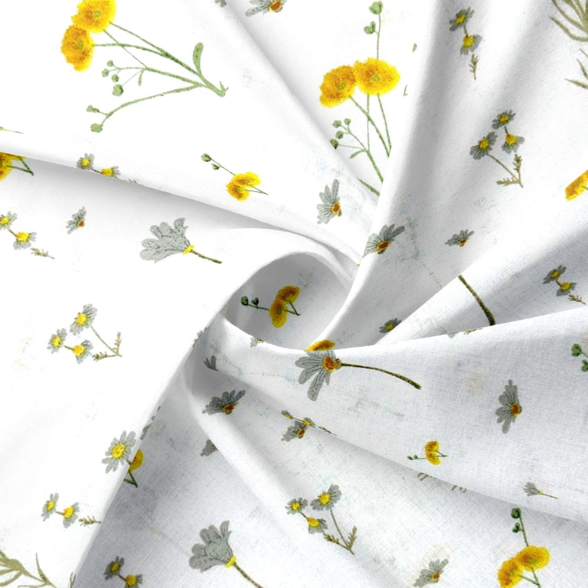 Cotton Fabric - Summer chamomile on White - PINaPIN