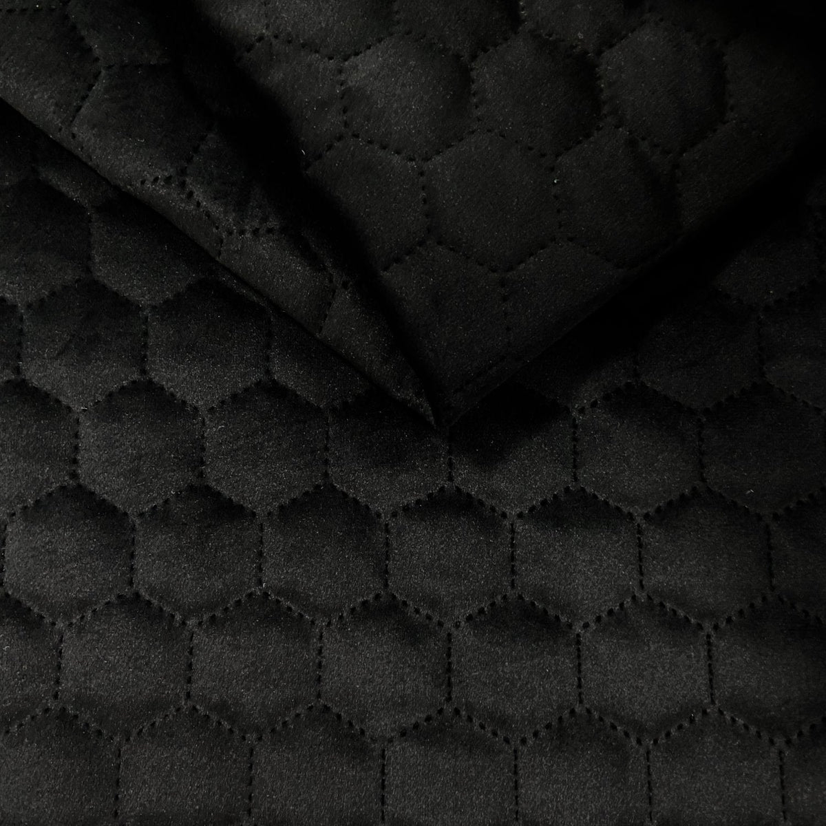 Upholstery Fabric Quilted Velour Hexagon - Black