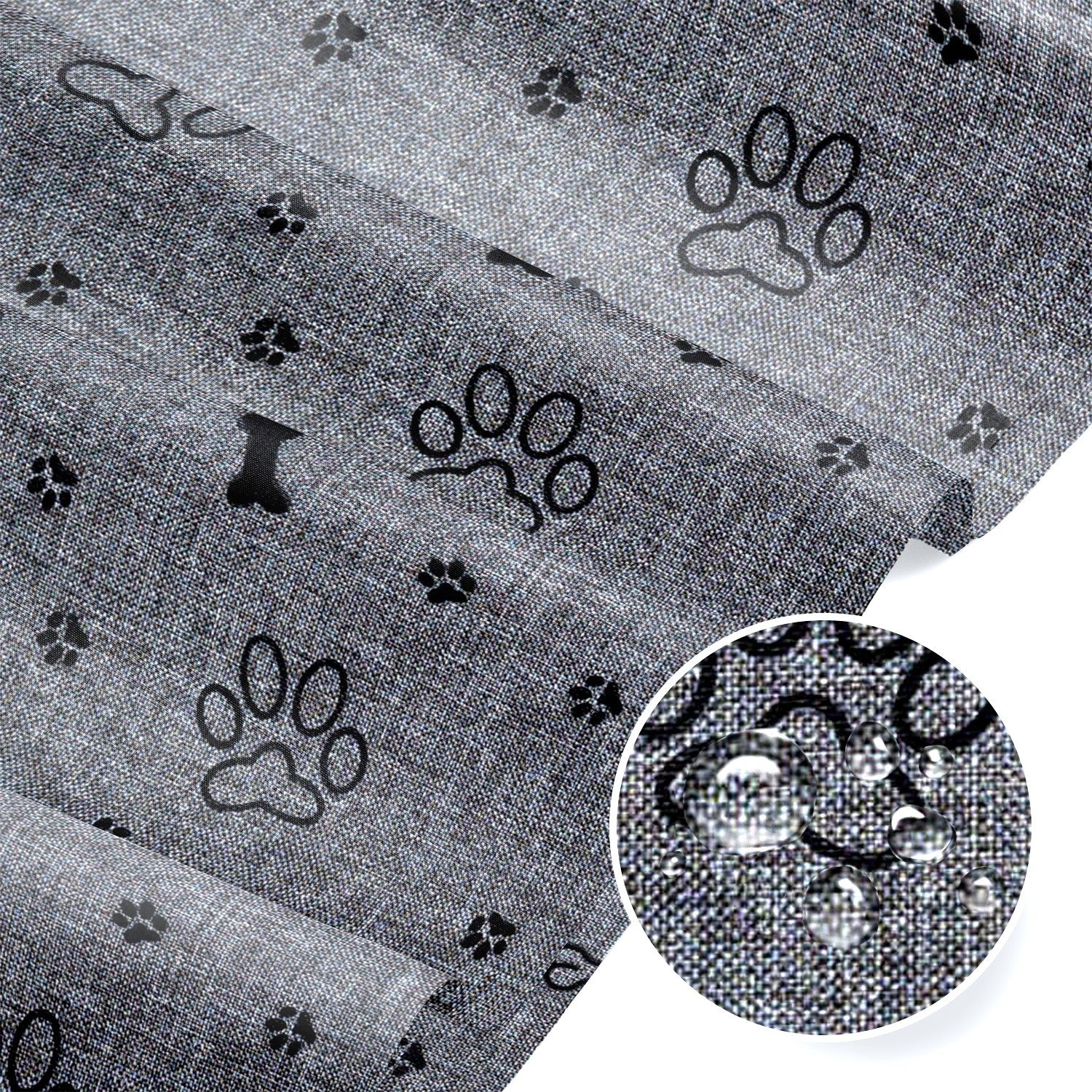 Water Resistant Fabric Oxford - Black Bones and Paws on Grey