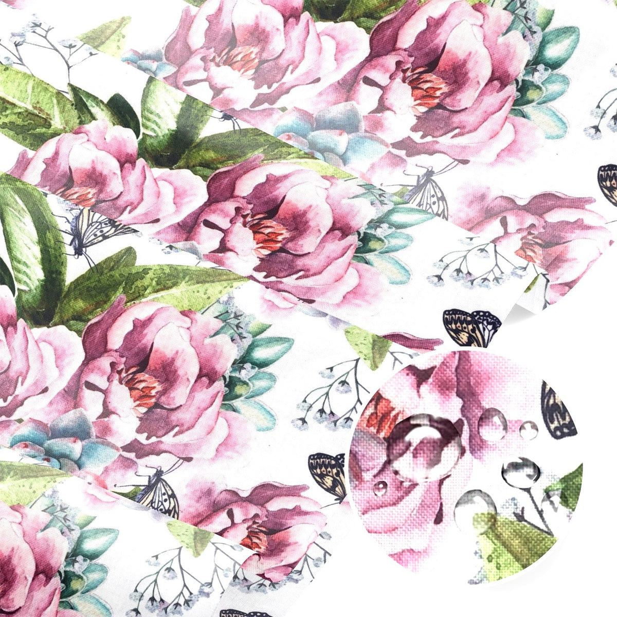 Water Resistant Fabric Oxford - Butterflies on White