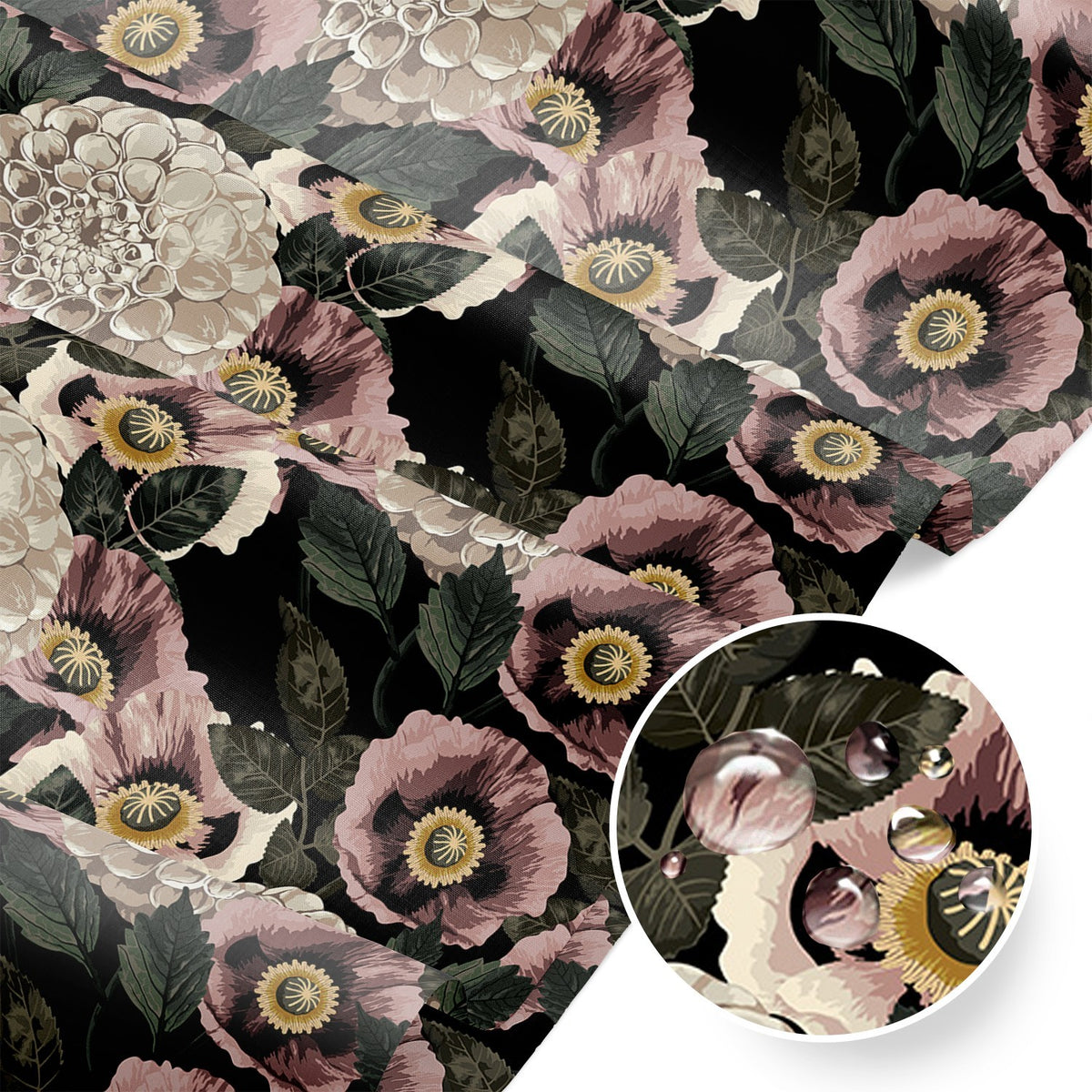 Water Resistant Fabric Oxford - Pink poppies