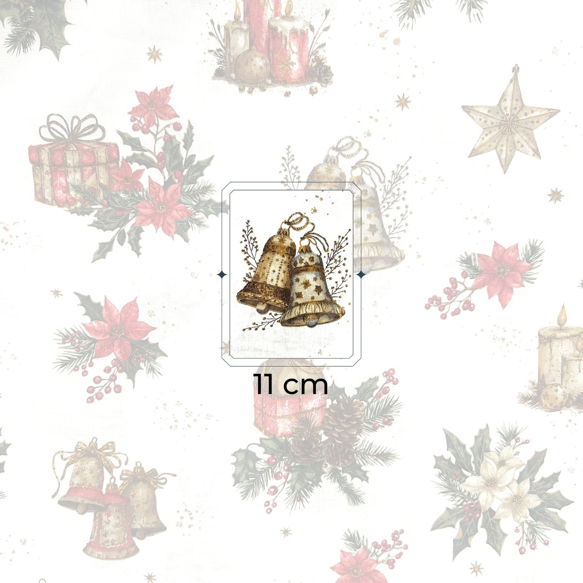 Cotton Fabric - Christmas bells and gifts - PINaPIN